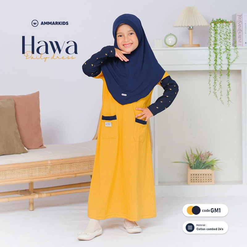 Product image Hawa Dress Daily Gamis untuk Anak Perempuan 4 - 12 Tahun by Ammar Kids L GM1 : Mustard